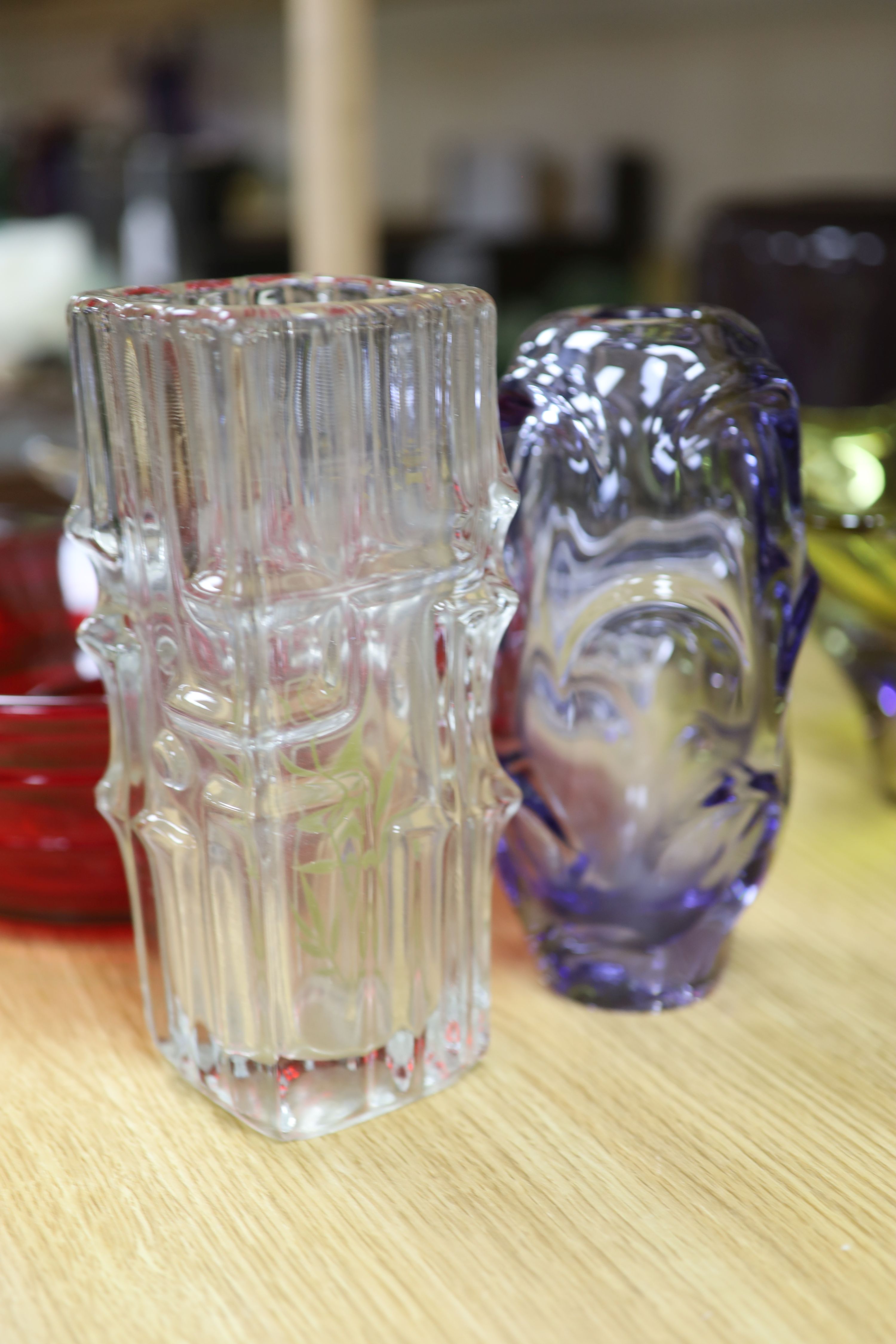 Three gul-shaped glass vases and a quantity of Art glass